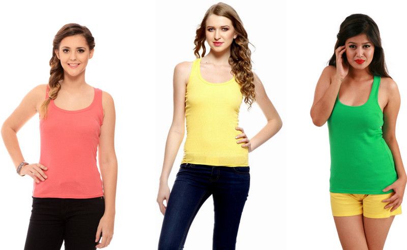 Women Green, Orange, Yellow Tank Top/Vest