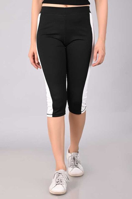 Women Regular Sports Capri | 3/4th Capri Pants | Sports Capri for Yoga Gym Women Black, White Capri