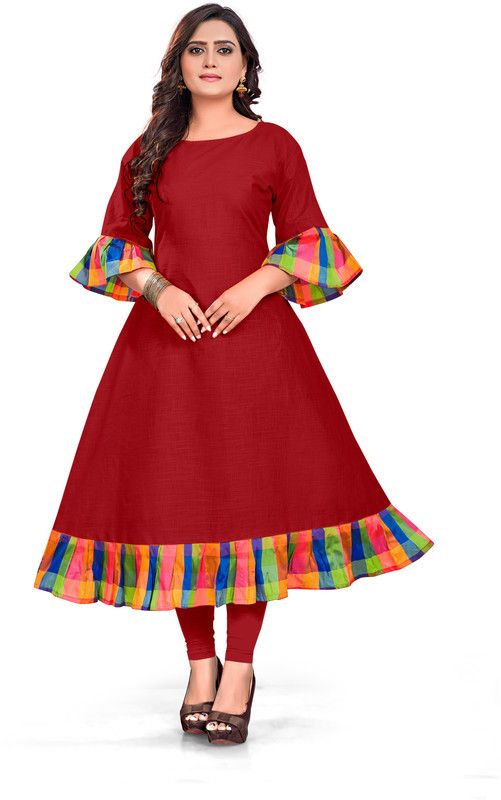Women Abstract Crepe A-line Kurta  (Maroon)