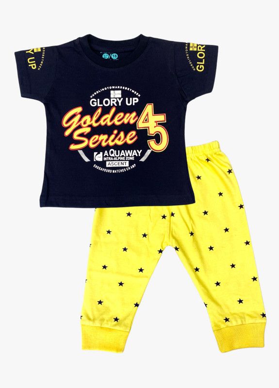 Boys Graphic Print Hosiery Kids Nightwear  (Yellow Pack of 1)