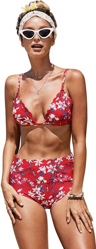 Printed Women Bikini Red Swimsuit