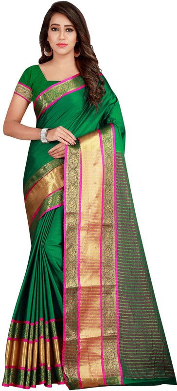 Self Design, Woven Mysore Silk Blend, Cotton Blend Saree  (Green)