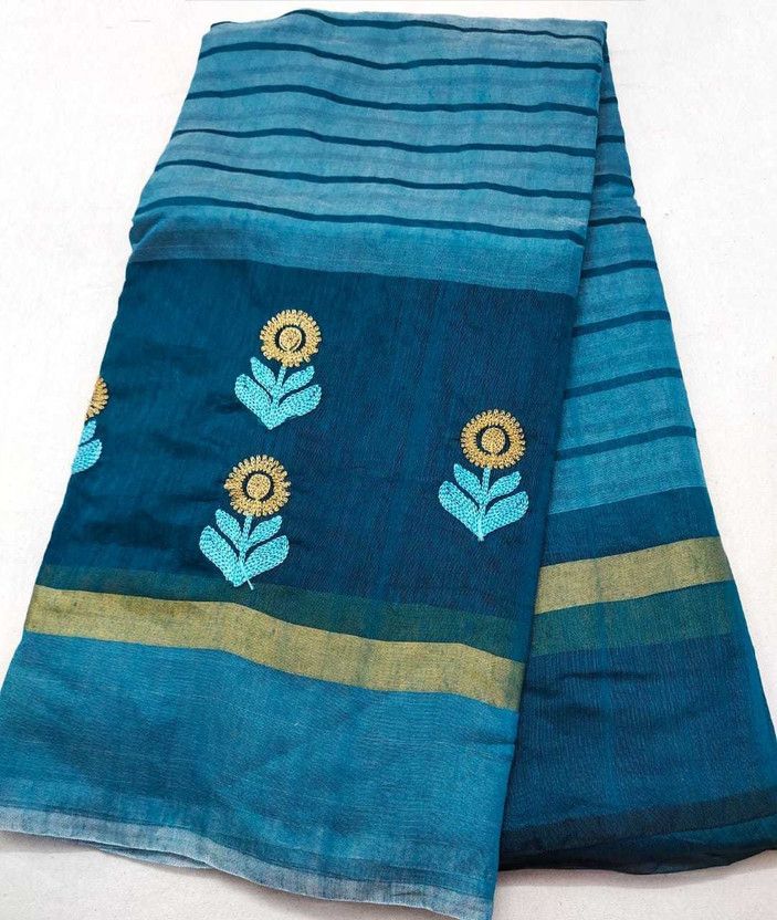 Embroidered Daily Wear Cotton Blend Saree  (Magenta, Red, White, Blue, Pink, Yellow)