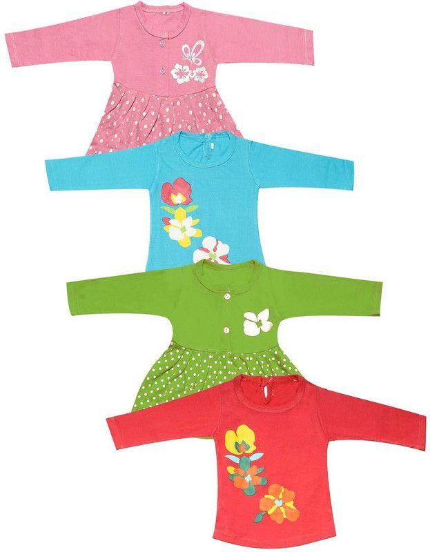 Baby Girls Casual Cotton Blend Top  (Multicolor, Pack of 4)