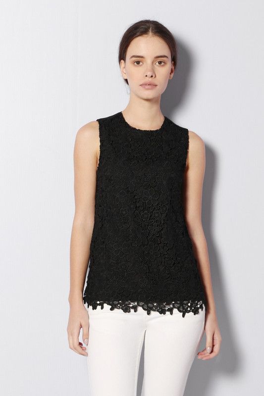Casual Sleeveless Lace Women Black Top