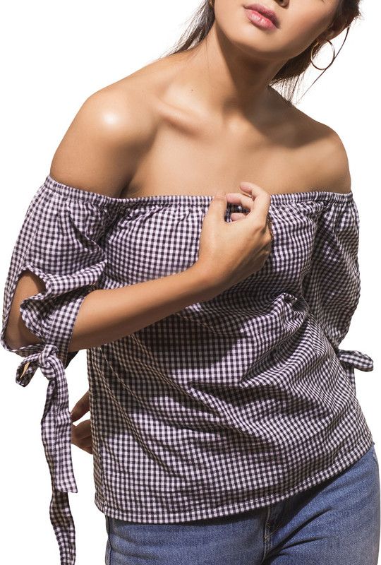 Party Regular Sleeves Checkered Women Black Top