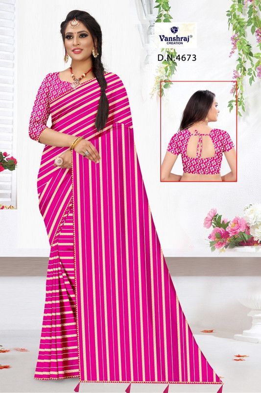Striped Kota Doria Cotton Linen Saree  (Pink)