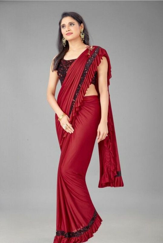 Embellished Bollywood Silk Blend Saree  (Maroon)