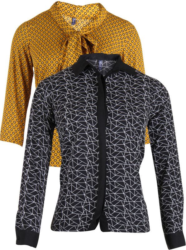 Pack of 2 Casual Regular Sleeves Geometric Print Women Black, Orange Top