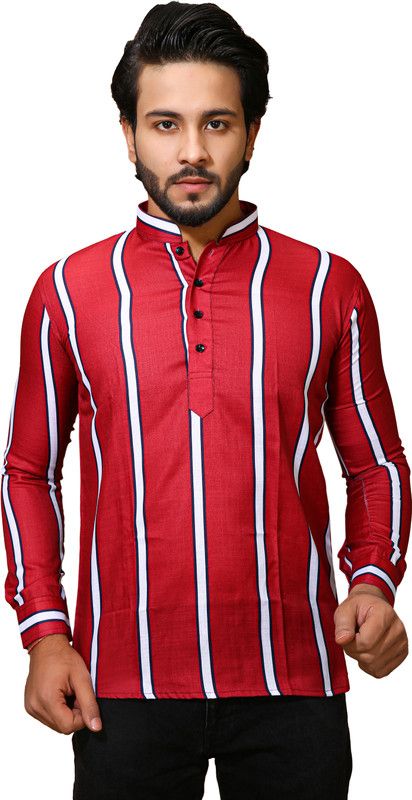 Men Printed Pure Cotton Straight Kurta  (Red, White)