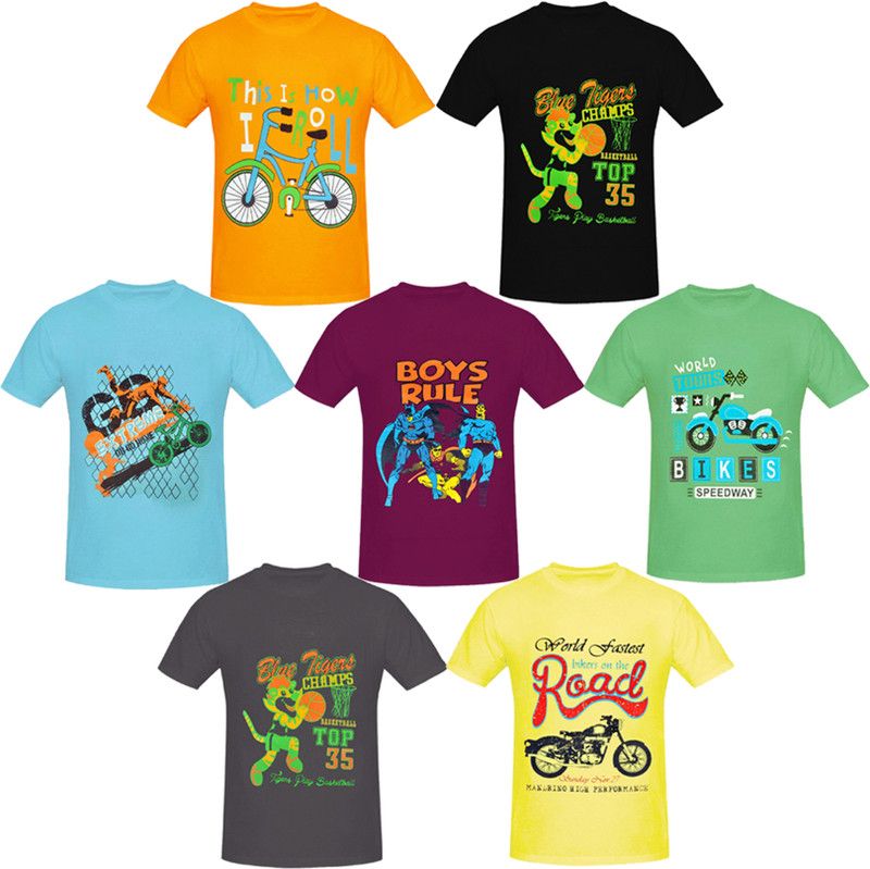 Boys Printed Cotton Blend T Shirt  (Multicolor, Pack of 7)