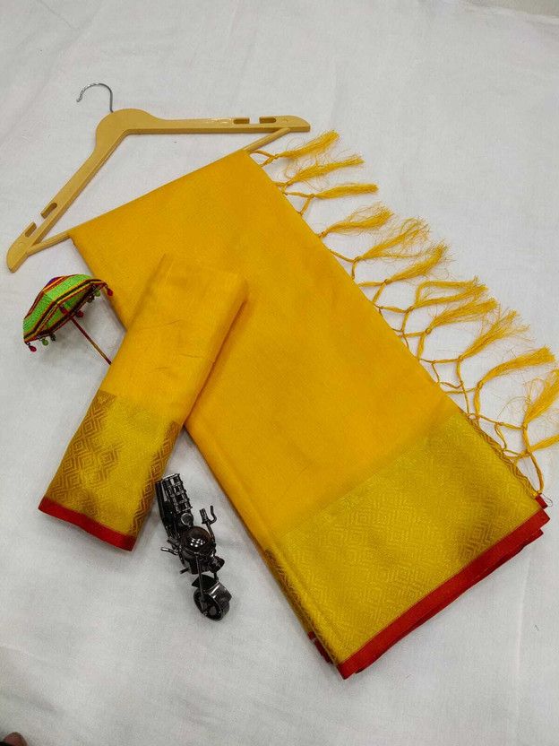 Woven Kanjivaram Pure Cotton, Cotton Silk Saree  (Yellow)