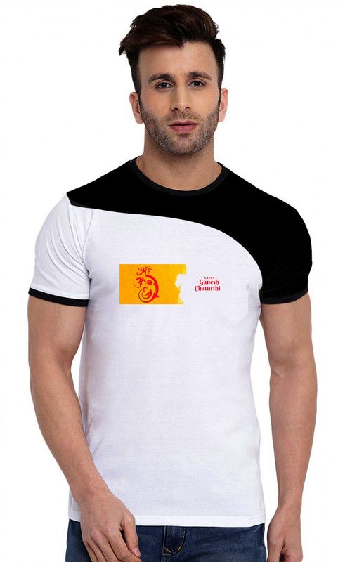 DMD Men Printed Round Neck Cotton Blend White, Black T-Shirt