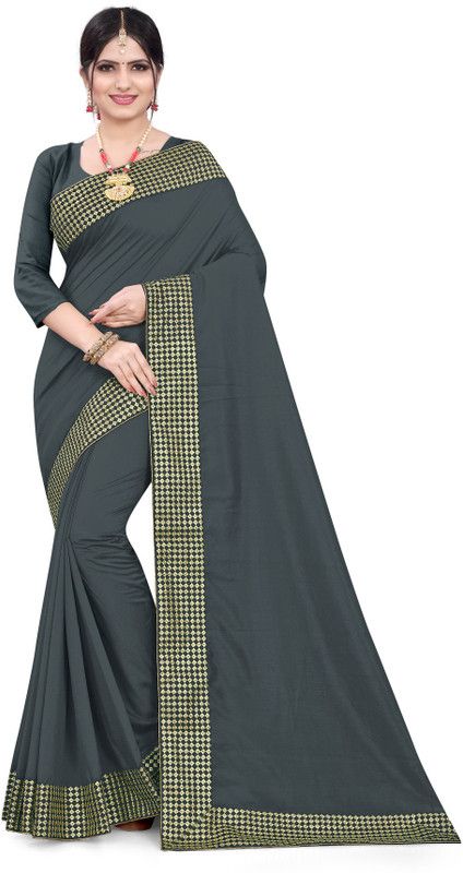 Self Design, Temple Border, Solid/Plain Bollywood Art Silk Saree  (Grey)