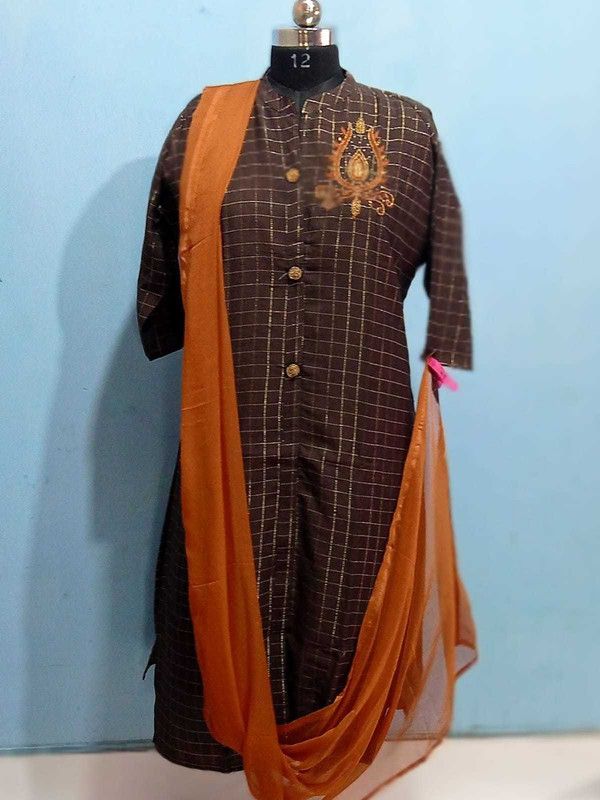 Women Embroidered Modal Straight Kurta With Attached Dupatta  (Brown)