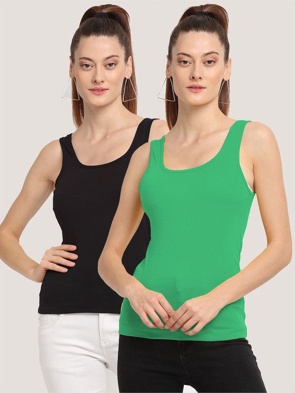 Women Black, Green Tank Top/Vest