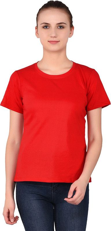 Women Self Design Round Neck Pure Cotton Red T-Shirt