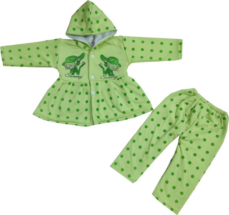 Baby Girls Party(Festive) Sweatshirt Pyjama  (Green)