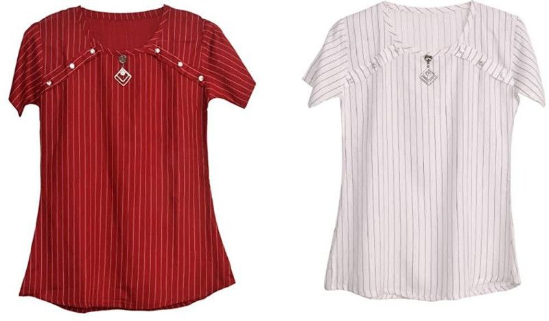 Girls Rayon Fashion Sleeve Top  (Multicolor, Pack of 2)