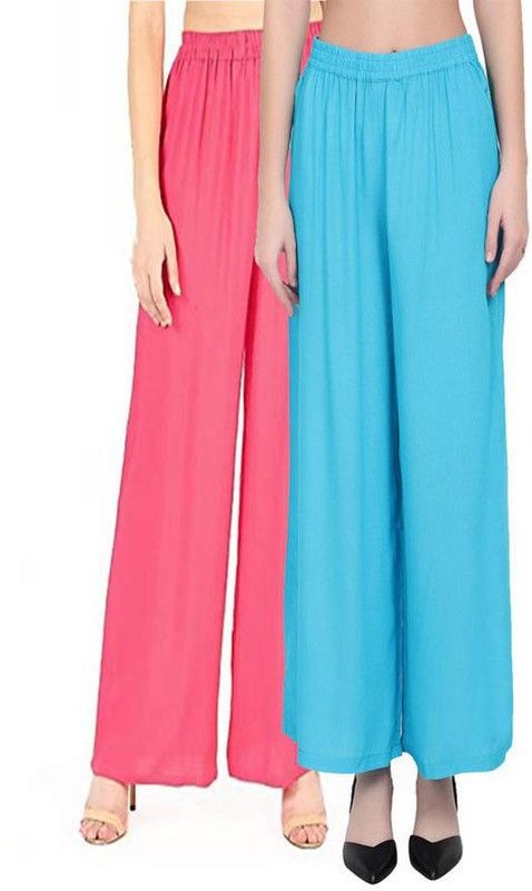Pack of 2 Women Regular Fit Light Blue, Pink Viscose Rayon Trousers