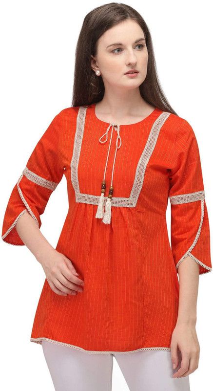 Party Striped Women Orange Top