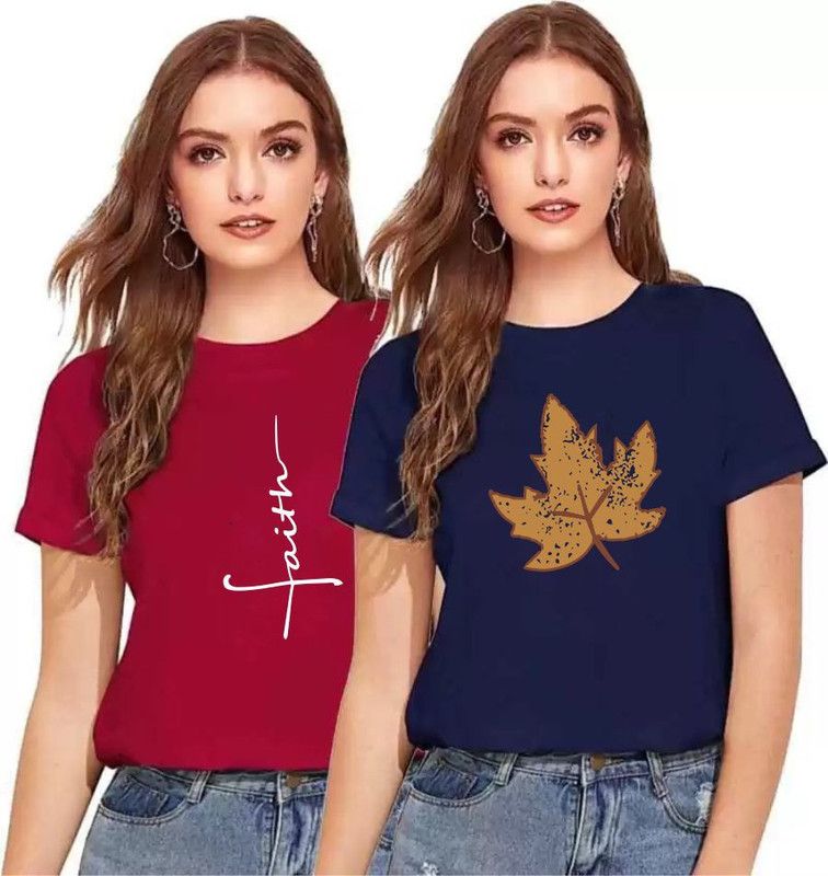 Pack of 2 Casual Regular Sleeves Printed Women Maroon Top