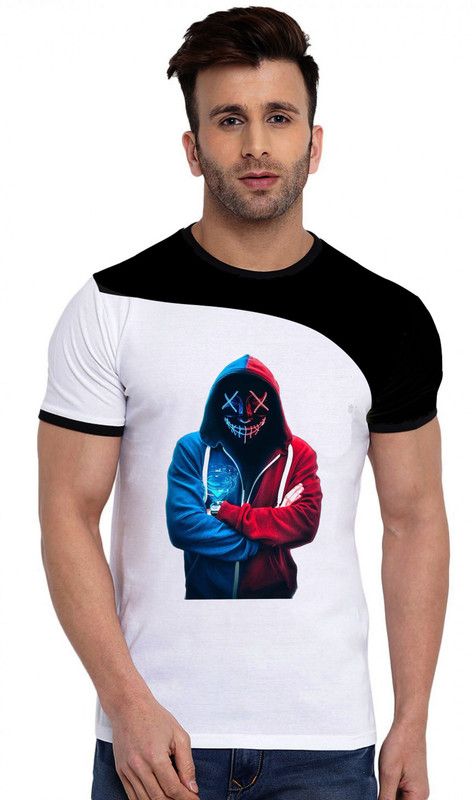 Men Graphic Print Crew Neck Poly Cotton White T-Shirt