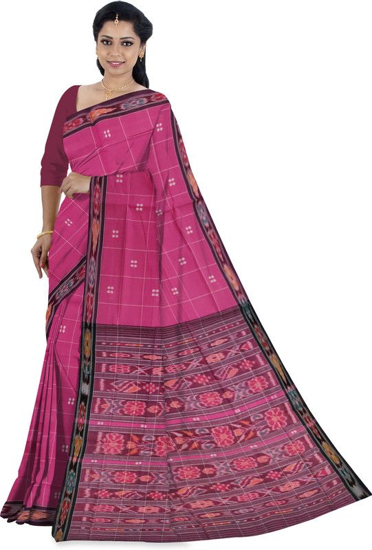 Striped Handloom Pure Cotton Saree  (Pink)