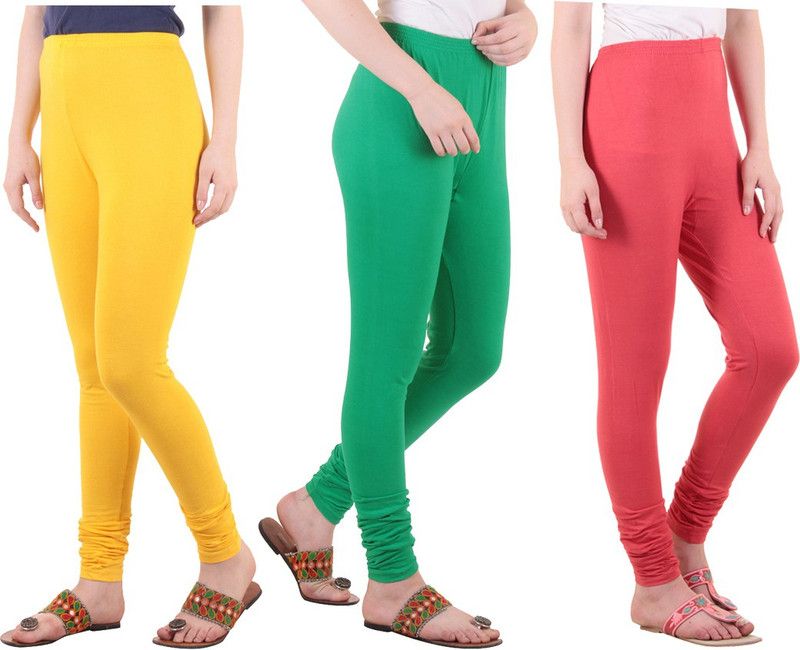 DIAZ Ethnic Wear Legging  (Green, Pink, Yellow, Solid)