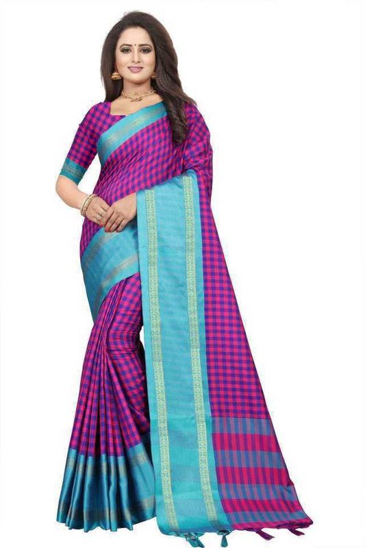 Self Design, Woven Chettinadu Pure Silk, Cotton Silk Saree  (Purple)