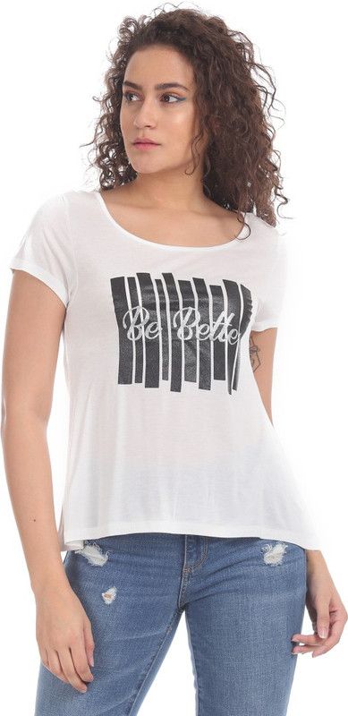Women Printed, Typography Scoop Neck Pure Cotton White T-Shirt