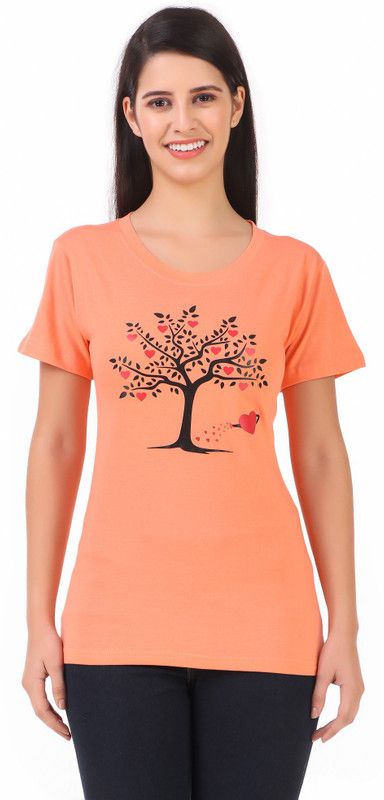 Trendy Latest/ daily use/ Regular Women T-shirts Women Printed Round Neck Cotton Blend Pink T-Shirt
