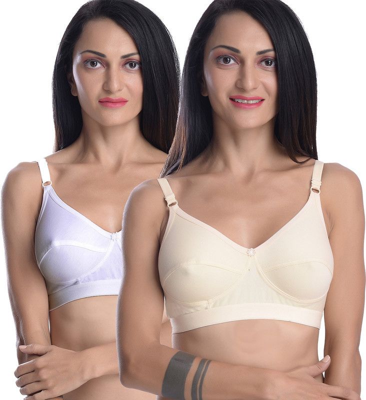 Women Cotton Full coverage Bra, Non-Padded, Pack of 2 Women Full Coverage Non Padded Bra  (Beige, Purple)