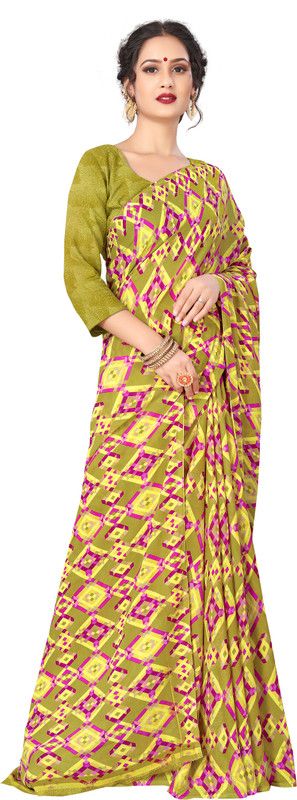 Geometric Print Daily Wear Georgette Saree  (Green)
