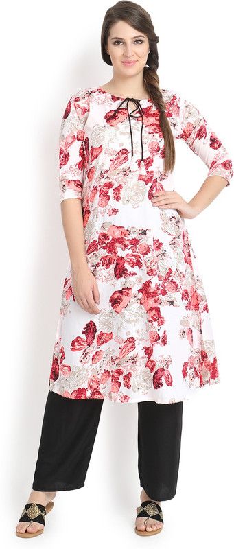 Women Printed, Floral Print Crepe A-line Kurta  (Pink)