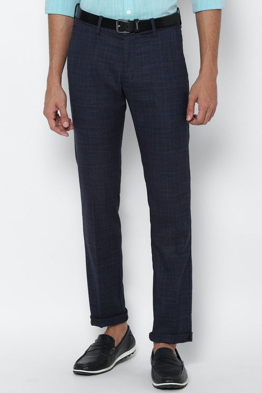 Men Slim Fit Dark Blue, Brown Viscose Rayon Trousers