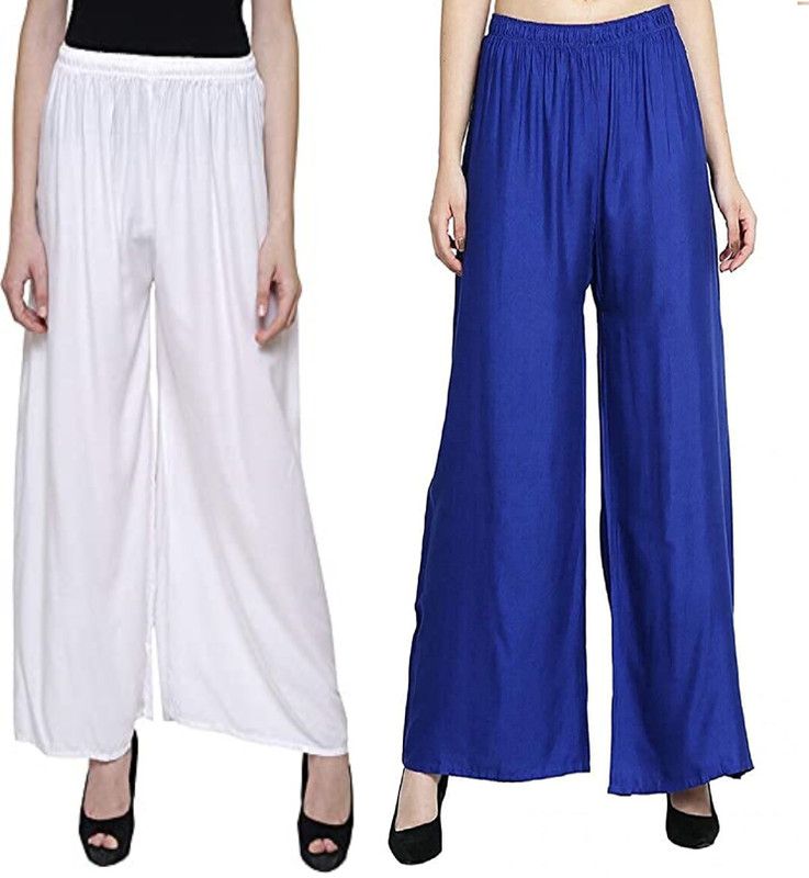 Pack of 2 Women Regular Fit White Viscose Rayon Trousers