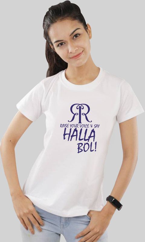 T-HallaBol_W Women Typography Round Neck Polyester White T-Shirt