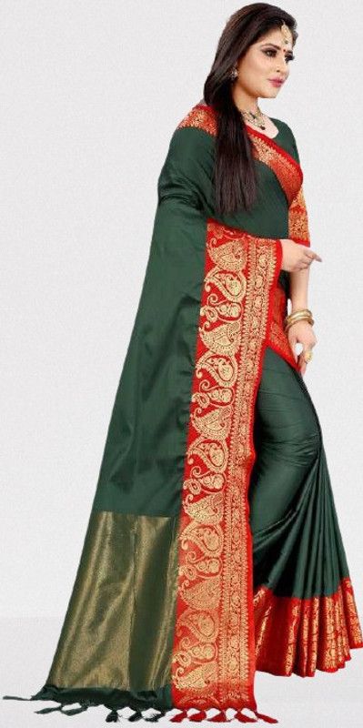 Printed Bandhani Chiffon Saree  (Dark Green)