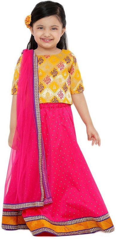 Girls Lehenga Choli Ethnic Wear, Party Wear Self Design Lehenga, Choli and Dupatta Set  (Pink, Pack of 1)