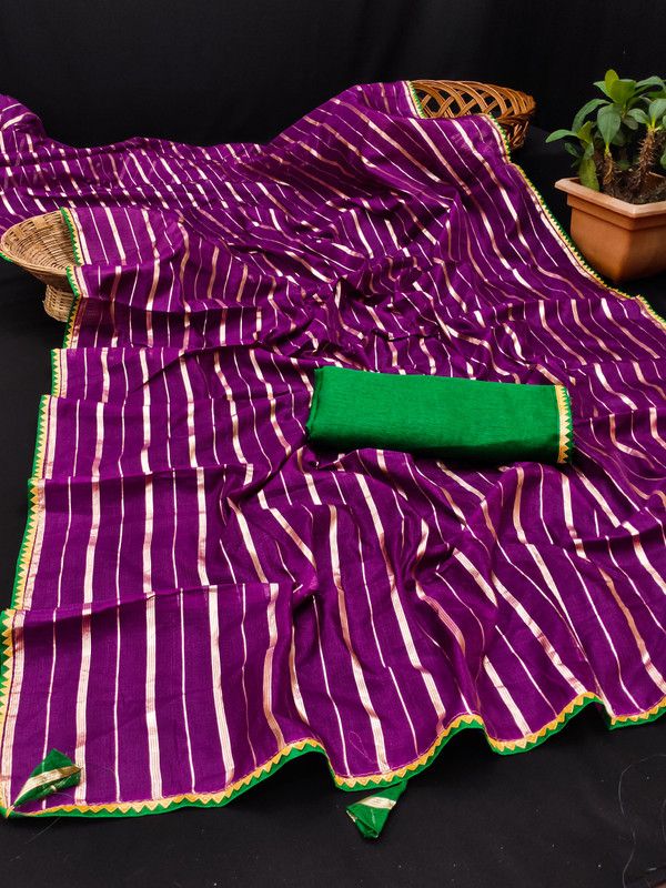 Checkered Leheria Silk Blend Saree  (Purple)