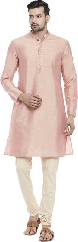 Men Solid Viscose Rayon Straight Kurta  (Pink)