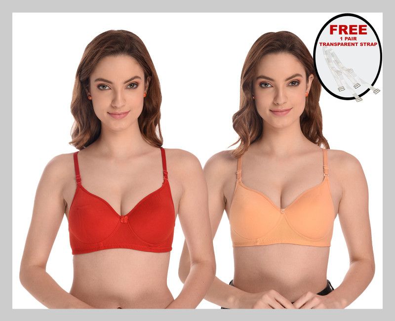 Women Full Coverage Lightly Padded Bra  (Red, Orange)