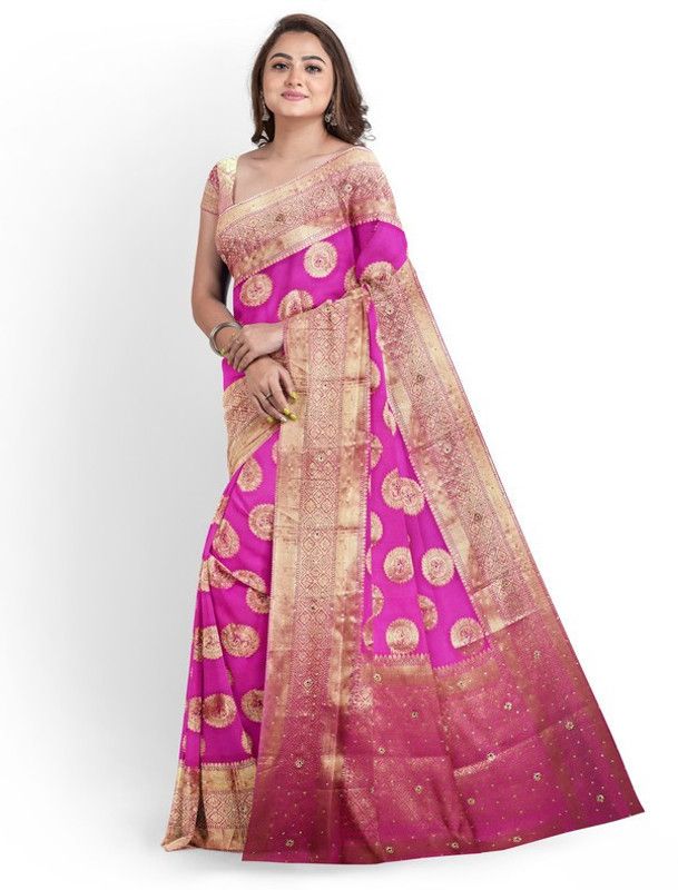 Printed Banarasi Georgette, Chanderi Saree  (Pink)