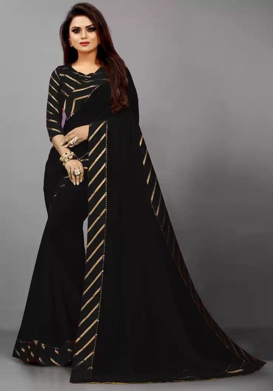 Self Design Fashion Georgette Saree  (Black)