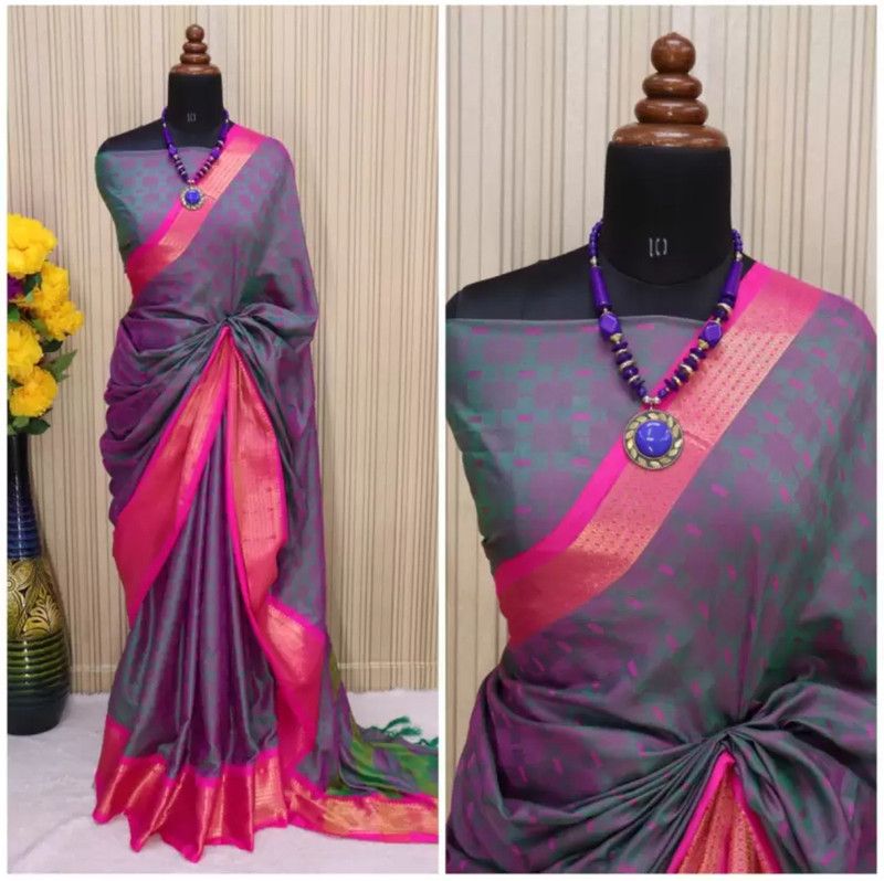Self Design Mysore Cotton Silk Saree  (Dark Blue)