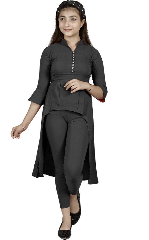 Girls Casual Kurta Jegging  (Black)