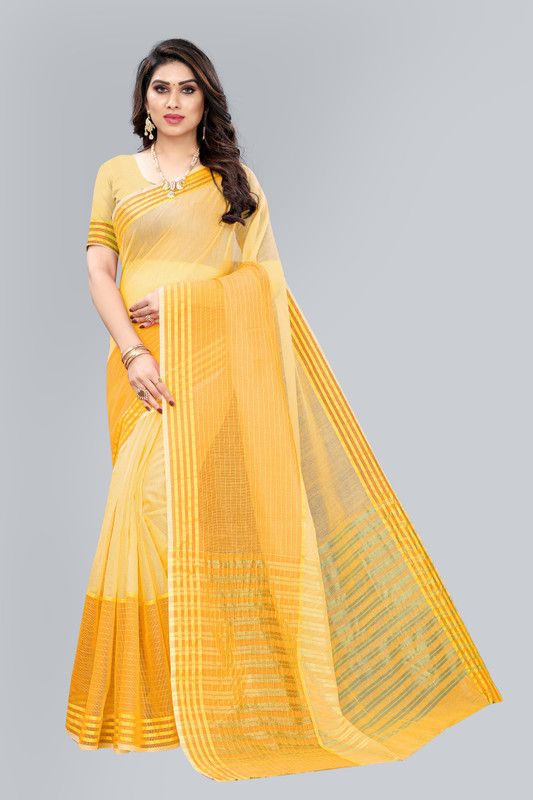 Woven, Embellished Maheshwari Cotton Blend Saree  (Yellow)