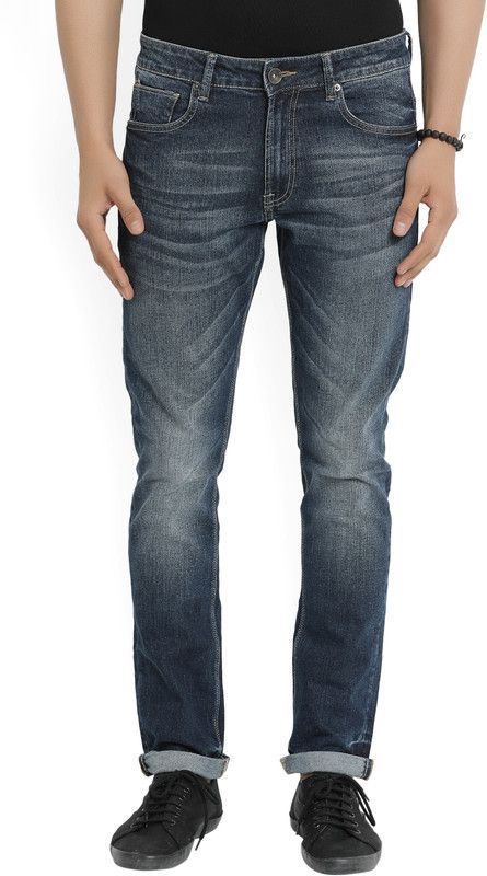 Men Regular Mid Rise Dark Blue Jeans