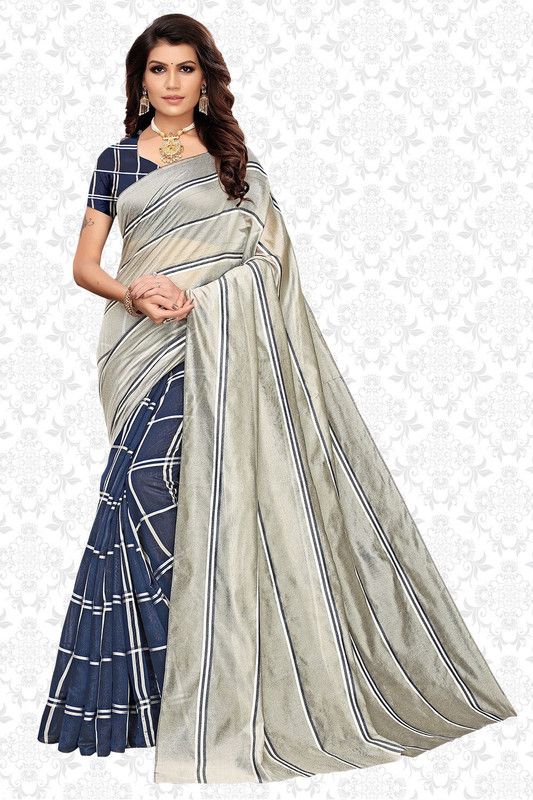 Printed, Self Design Bollywood Silk Blend, Art Silk Saree  (Dark Blue, Grey)